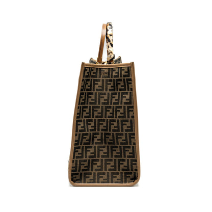 Fendi Sunshine Large Tote Shopper jacquard fabric Brown