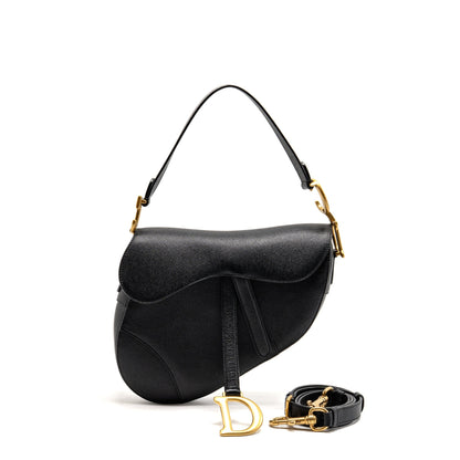 Dior Saddle Purse with Strap Grained Calfskin Black