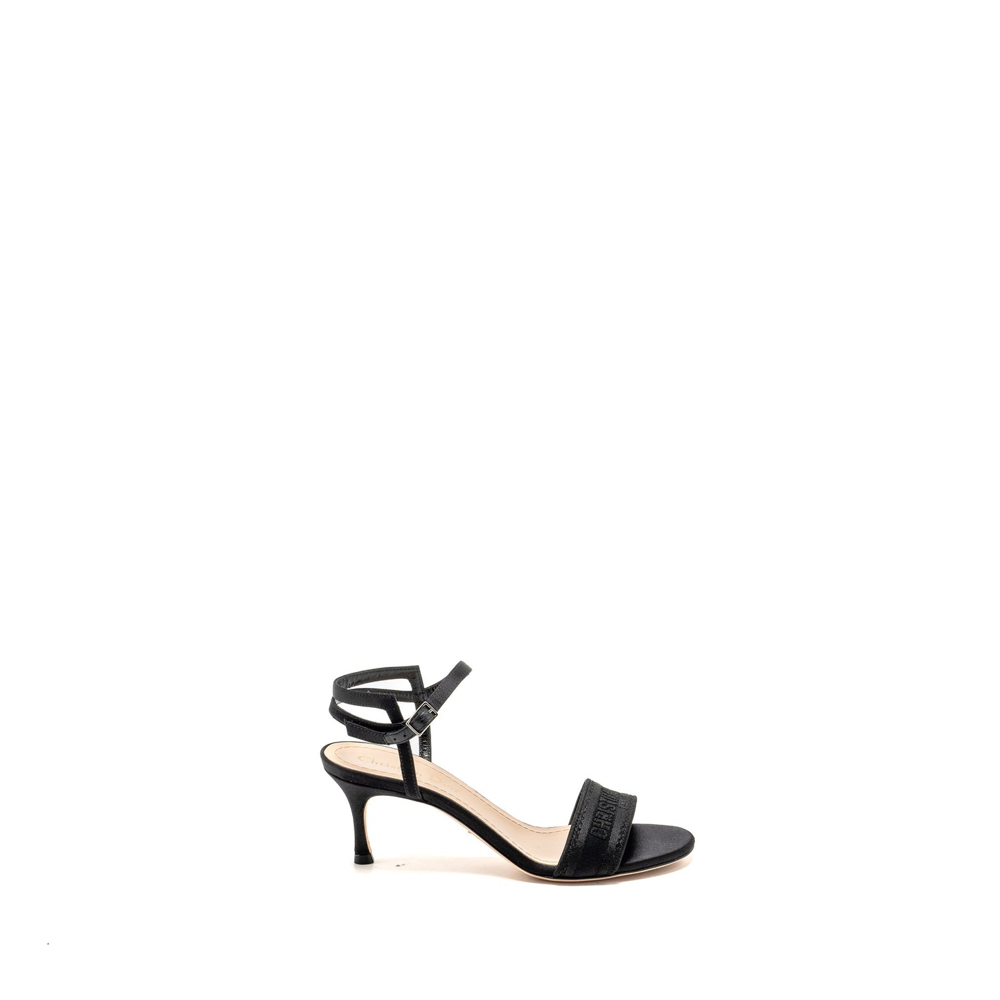 Dior Size 36 Dway High-Heeled Sandals Embroidered Satin Leather Black