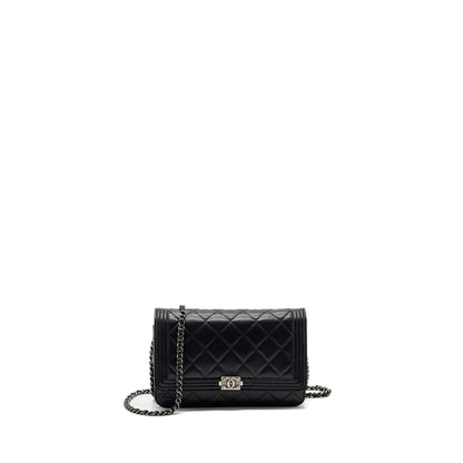 Chanel Boy Wallet On Chain Lambskin Black Ruthenium Hardware
