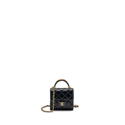 Chanel 22B Top Handle Mini Flap Clutch Lambskin black GHW (Microchip)