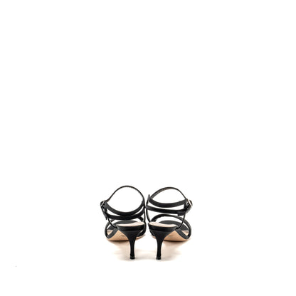 Dior Size 36 Dway High-Heeled Sandals Embroidered Satin Leather Black