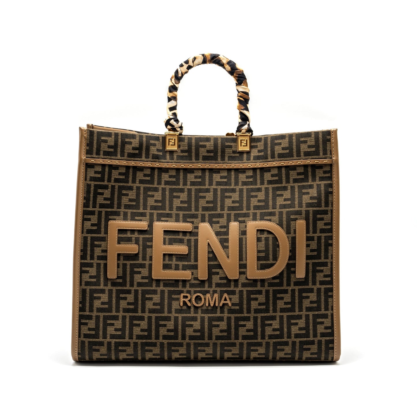 Fendi Sunshine Large Tote Shopper jacquard fabric Brown