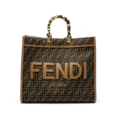 Fendi Sunshine Large Tote Shopper jacquard fabric Brown