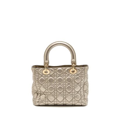 Dior Medium Lady Dior Cannage Calfskin Metallic Gold