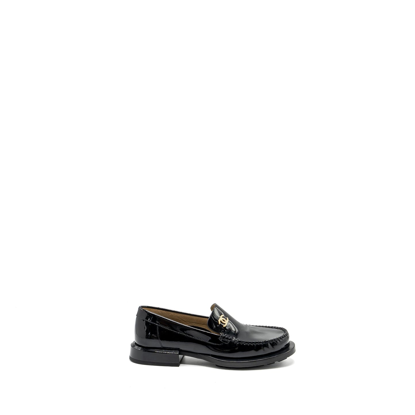 Chanel Size 38.5 CC Logo With Pearl Loafer Patent Black GHW