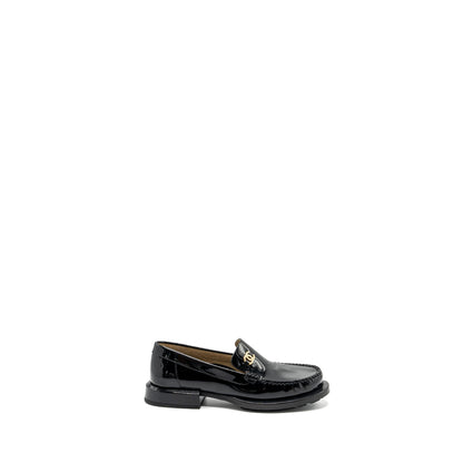 Chanel Size 38.5 CC Logo With Pearl Loafer Patent Black GHW