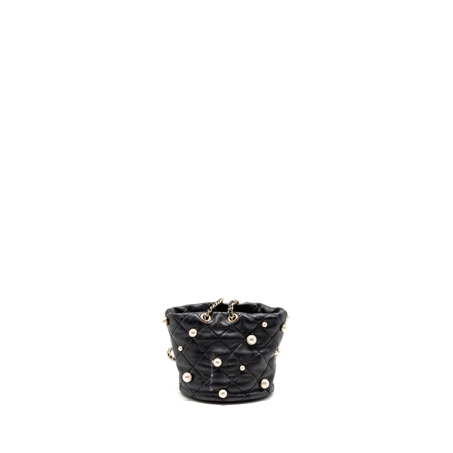 Chanel About Pearls Quilted Drawstring Bucket Bag Lambskin Black LGHW