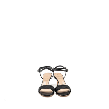 Dior Size 36 Dway High-Heeled Sandals Embroidered Satin Leather Black