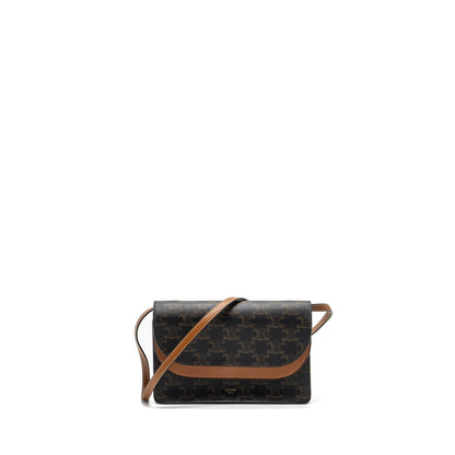 Luxury CELINE wallet on strap triomphe canvas / leather tan