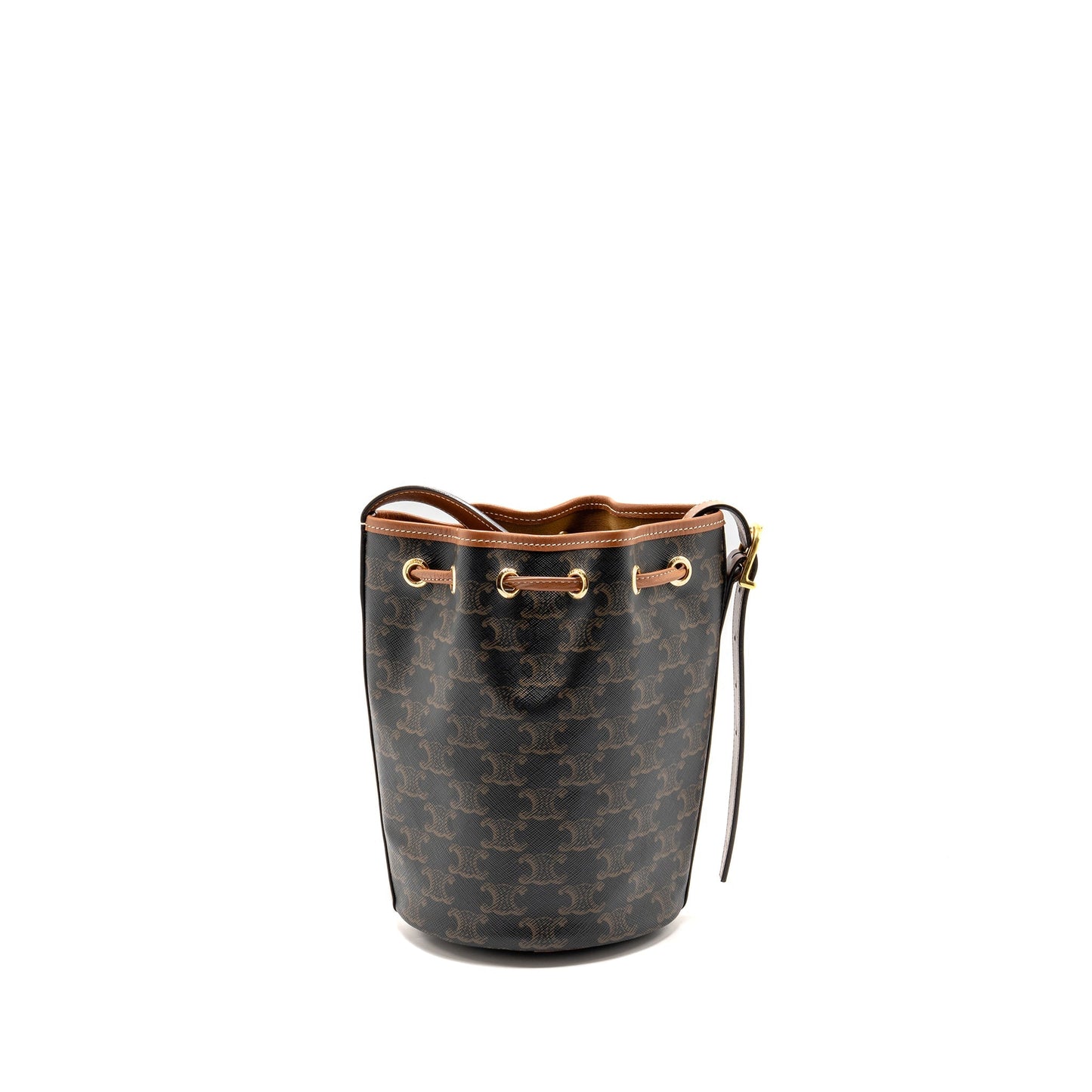 Celine Small Drawstring Purse Triomphe Canvas / Calfskin Tan