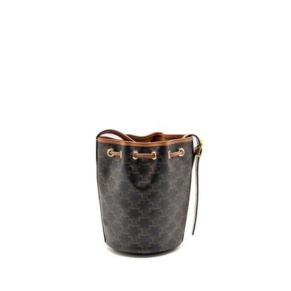 Celine Small Drawstring Purse Triomphe Canvas / Calfskin Tan