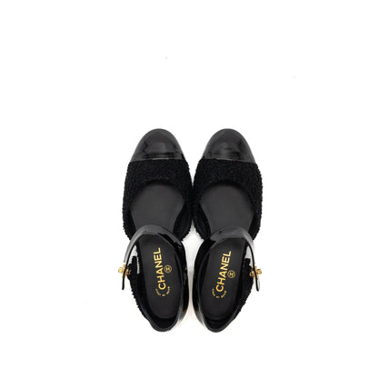 Chanel Size 39 21K CC Logo Ballerinas Tweed/Patent Calfskin Black GHW