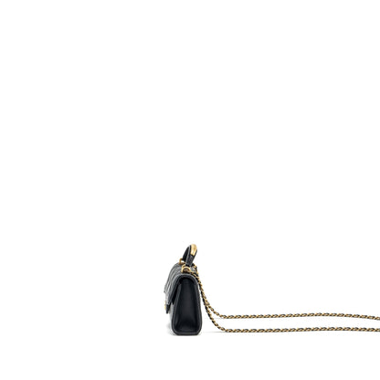 Chanel 22B Top Handle Mini Flap Clutch Lambskin black GHW (Microchip)