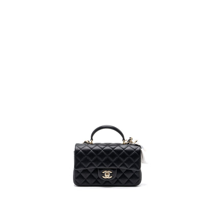 Chanel 22P Lion Charm Top Handle Mini Rectangular Flap Bag Lambskin Black LGHW (microchip)