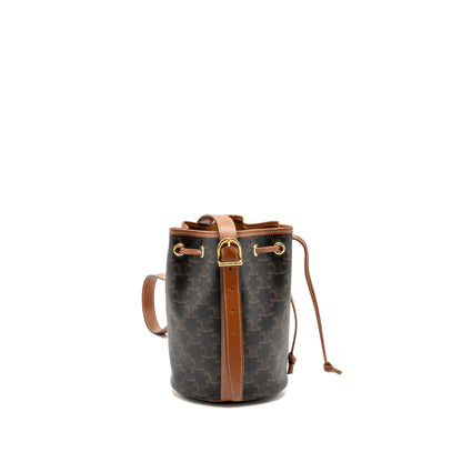 Celine Small Drawstring Purse Triomphe Canvas / Calfskin Tan