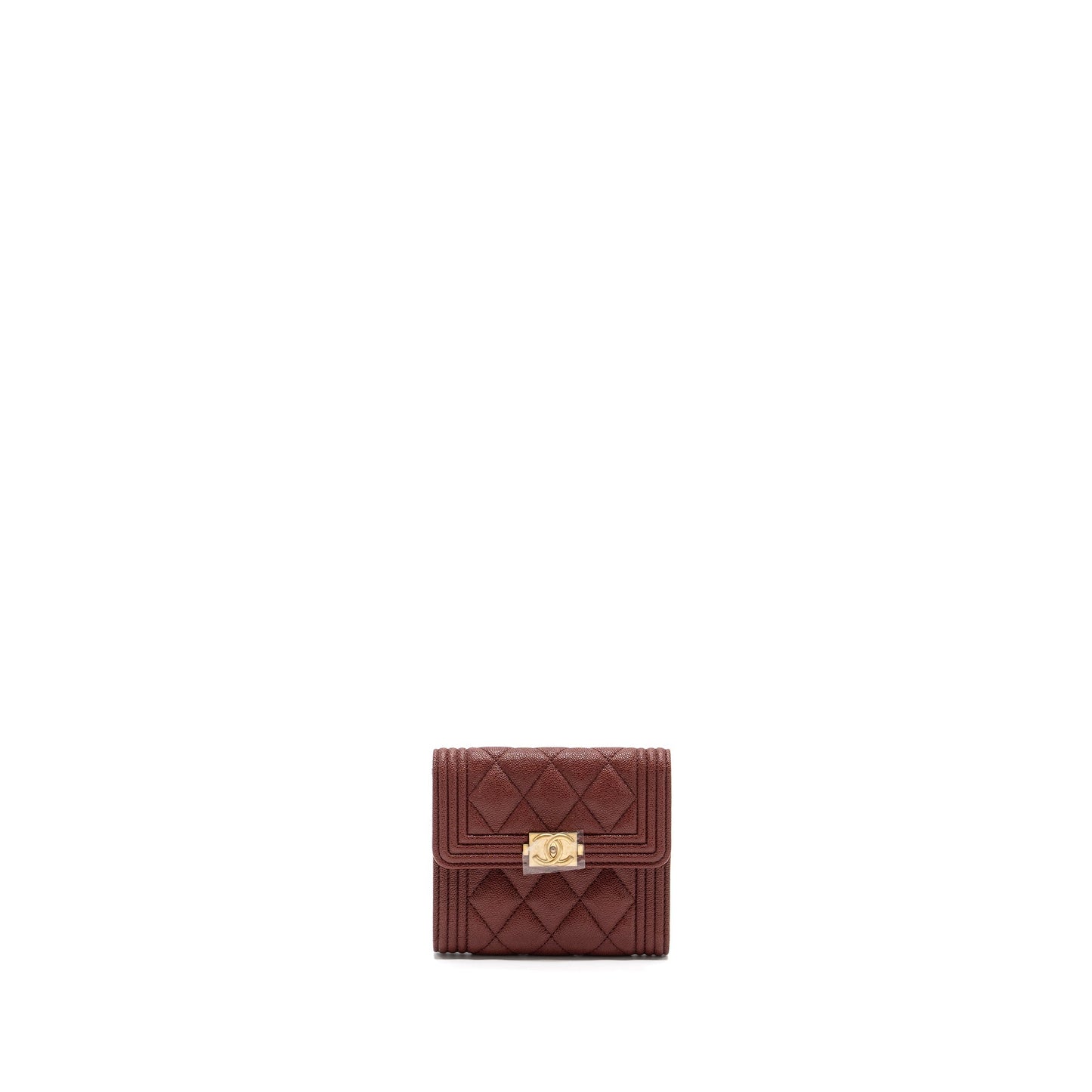 Chanel boy compact wallet caviar dark red GHW