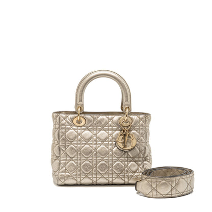 Dior Medium Lady Dior Cannage Calfskin Metallic Gold
