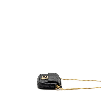 Fendi Mini Baguette Purse Motif Nappa Leather Black