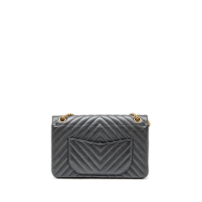 Chanel Large 2.55 226 Reissue Double Flap Bag Chevron Metallic Calfskin Charcoal GHW