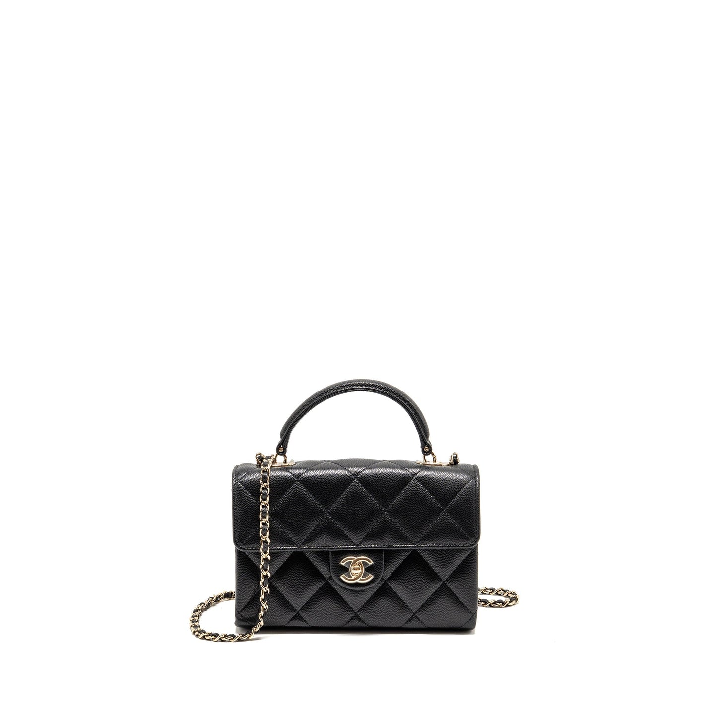 Chanel Top Handle Quilted CC Flap Bag Caviar Black LGHW (Microchip)