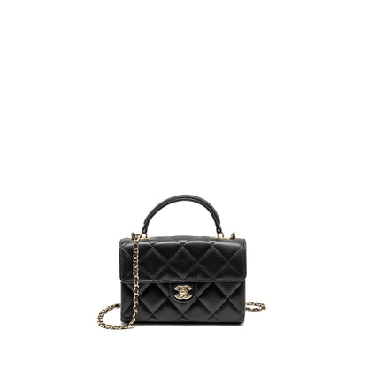 Chanel Top Handle Quilted CC Flap Bag Caviar Black LGHW (Microchip)
