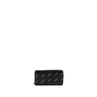 Balenciaga Logo Long Zip Wallet Calfskin Black