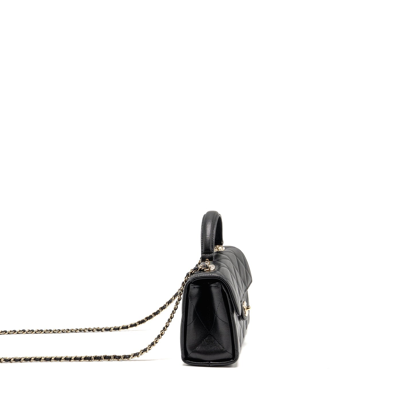 Chanel Top Handle Quilted CC Flap Bag Caviar Black LGHW (Microchip)