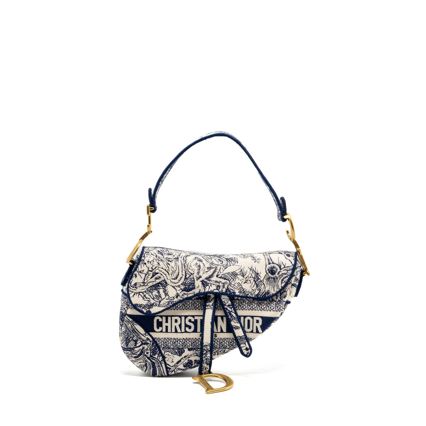 Dior Medium Saddle Purse Toile De Jouy Blue