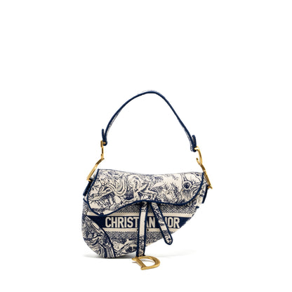 Dior Medium Saddle Purse Toile De Jouy Blue