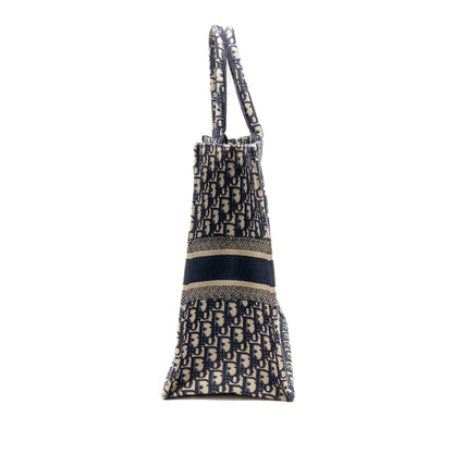 Dior Large Book Tote Oblique Embroidery Ecru/Blue