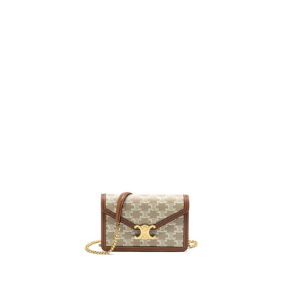 Celine MARGO wallet on chain Triomphe canvas / calfskin Grege