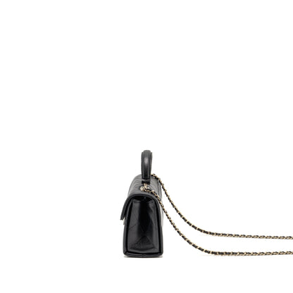 Chanel Top Handle Quilted CC Flap Bag Caviar Black LGHW (Microchip)