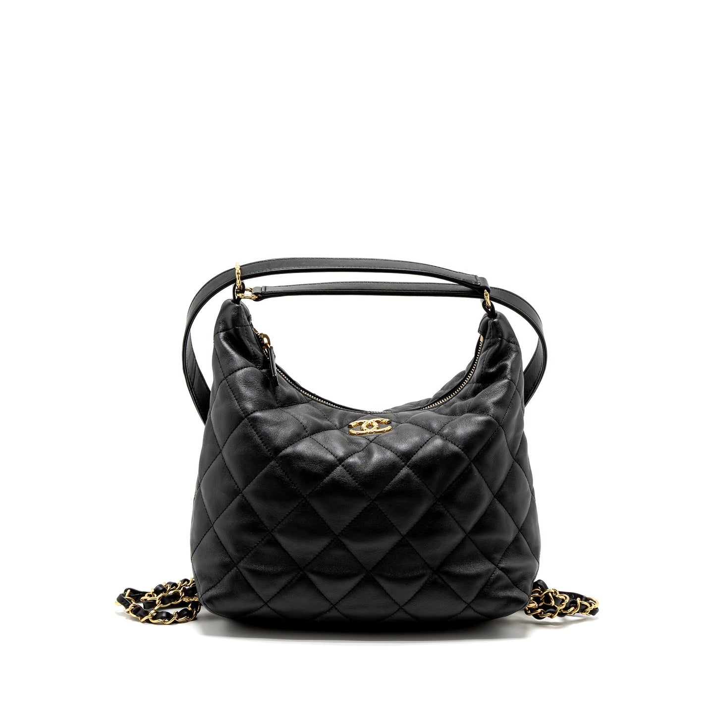 Chanel 22B Hobo Bag Lambskin Black Brushed GHW (Microchip)