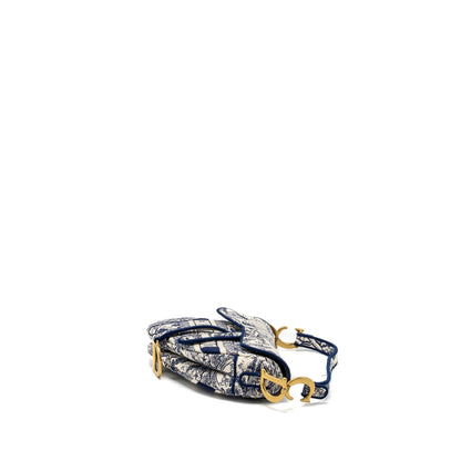 Dior Medium Saddle Purse Toile De Jouy Blue