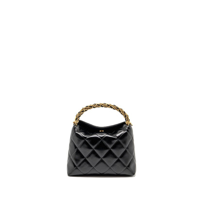 Chanel 24B Twist Chain Top Handle Hobo Lunch Box Bag Lambskin Black GHW (Microchip)
