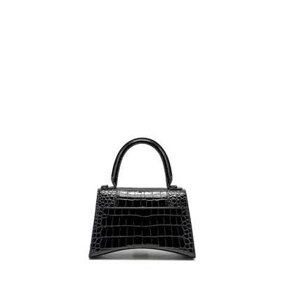 Balenciaga Hourglass S Crocodile-Embossed Calfskin So Black
