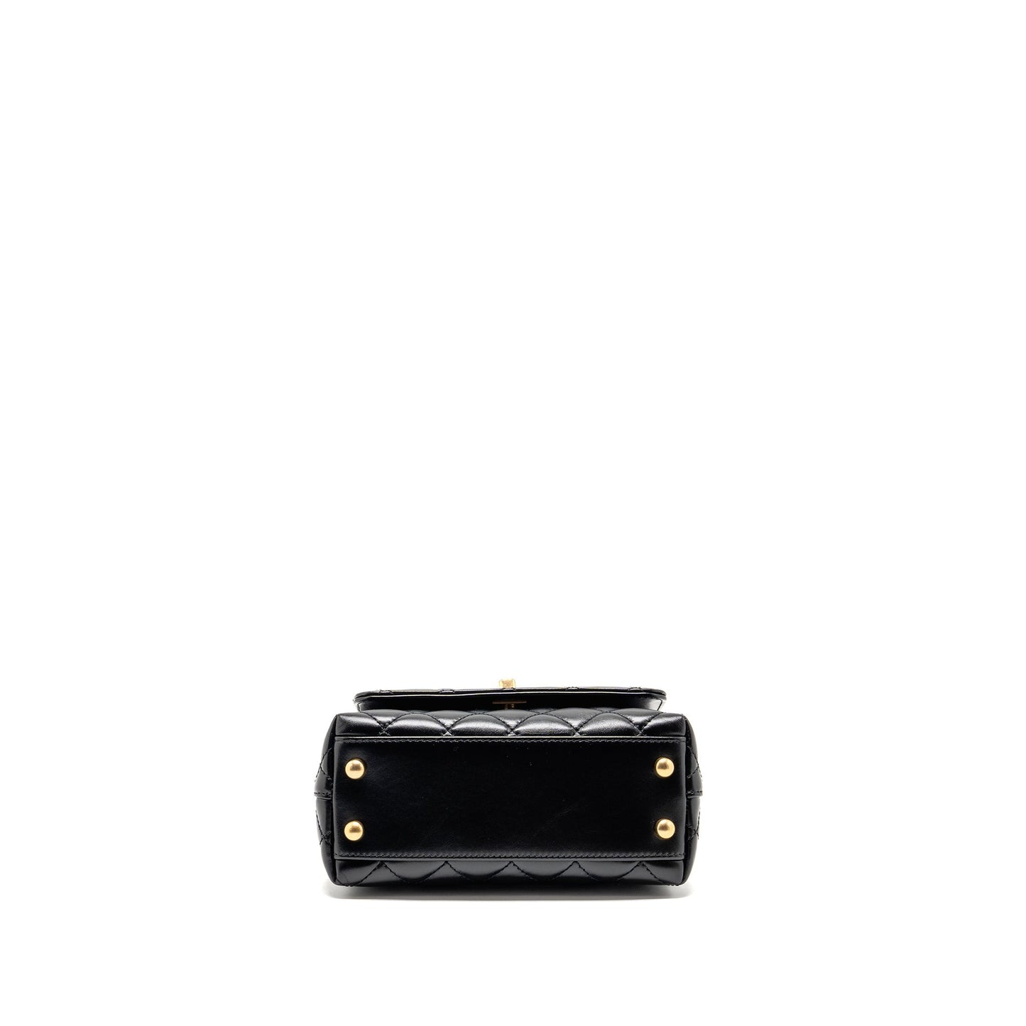 Chanel Detailed Metal Top Handle Mini Coco Handle Flap Bag Shiny Calfskin Black GHW (Microchip)