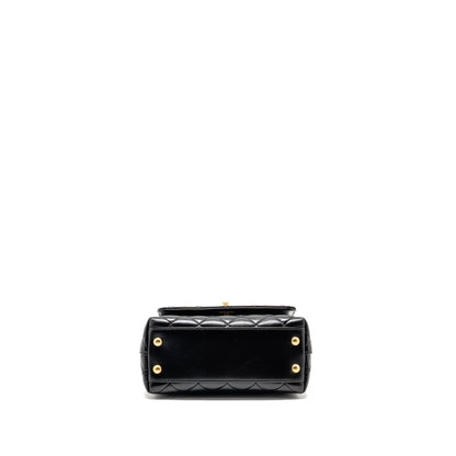 Chanel Detailed Metal Top Handle Mini Coco Handle Flap Bag Shiny Calfskin Black GHW (Microchip)