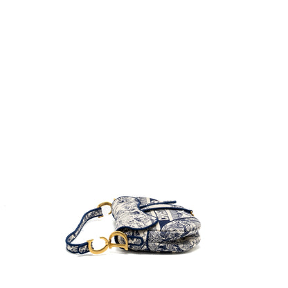 Dior Medium Saddle Purse Toile De Jouy Blue
