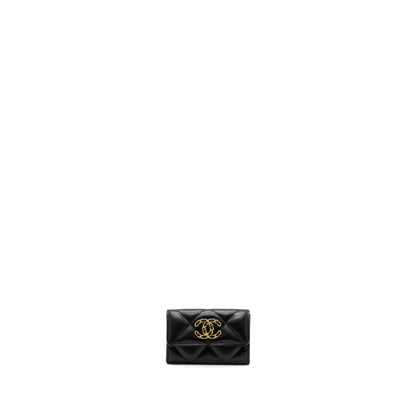 Chanel 19 flap card holder lambskin black GHW (microchip)