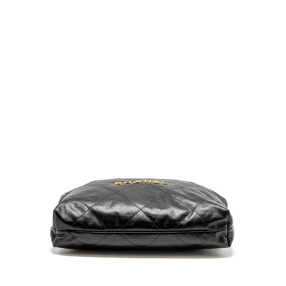 CHANEL Medium 22 Bag Gold Letter Shiny Calfskin Black GHW (Microchip)