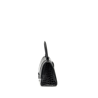 Balenciaga Hourglass S Crocodile-Embossed Calfskin So Black