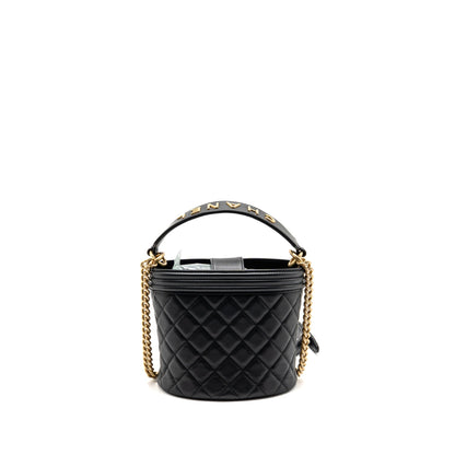 Chanel Top Handle Boy Bucket Bag Lambskin Black GHW