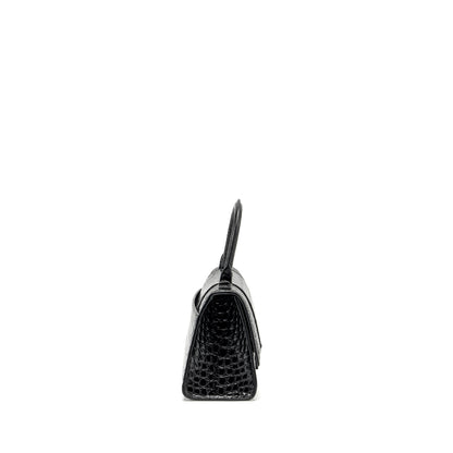Balenciaga Hourglass S Crocodile-Embossed Calfskin So Black