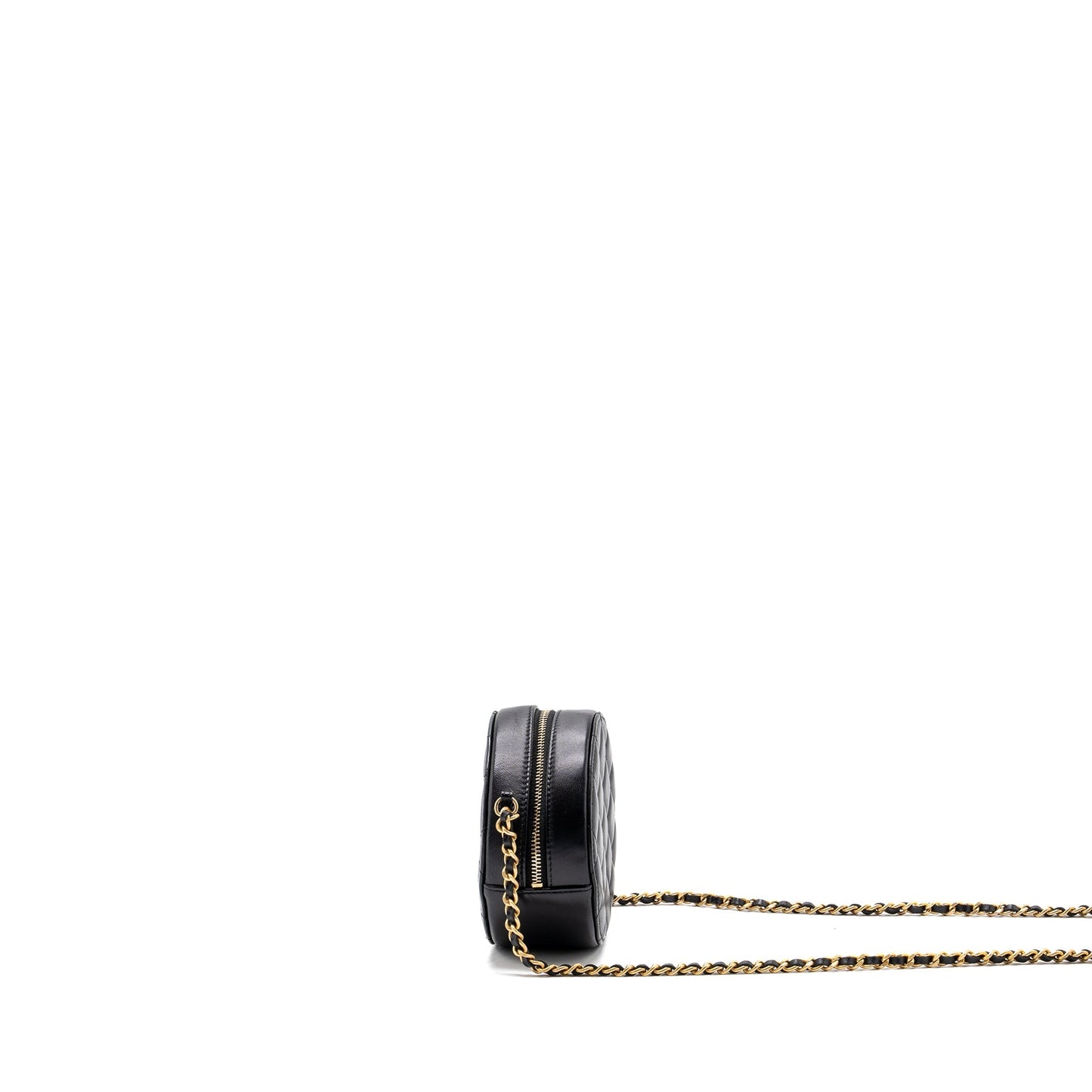 Chanel Limited Edition Charm Round Clutch With Chain Lambskin Black GHW