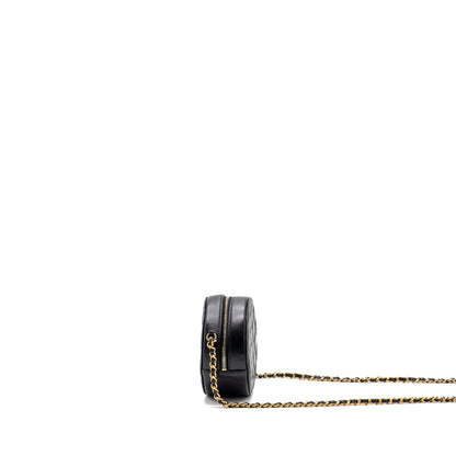 Chanel Limited Edition Charm Round Clutch With Chain Lambskin Black GHW
