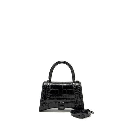Balenciaga Hourglass S Crocodile-Embossed Calfskin So Black