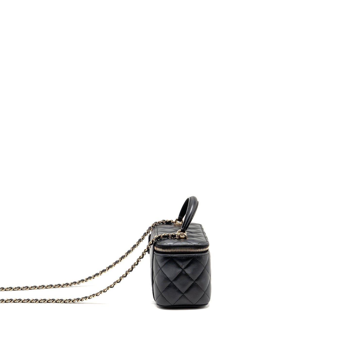 Chanel Top Handle Long Vanity Case with Chain Lambskin Black LGHW (microchip)