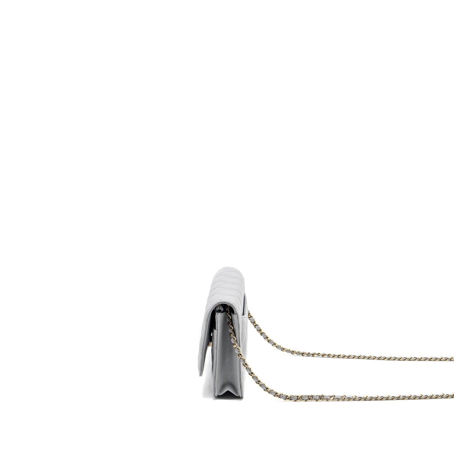 CHANEL Classic Wallet On Chain Caviar Light Grey LGHW (Microchip)